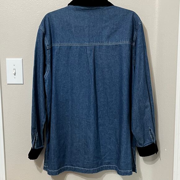 Notations Sport Women’s Cotton Chambray Button Top Plus Sz 1X Embroidered/Beads - Picture 2 of 7